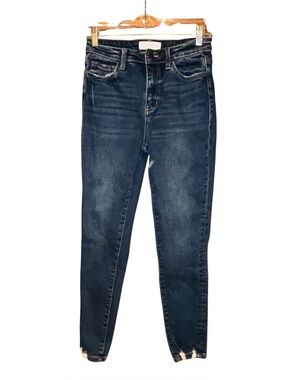 Vervet Blue High Rise Skinny Jeans Women’s Size 26 Dark Wash Stretch Raw Hem